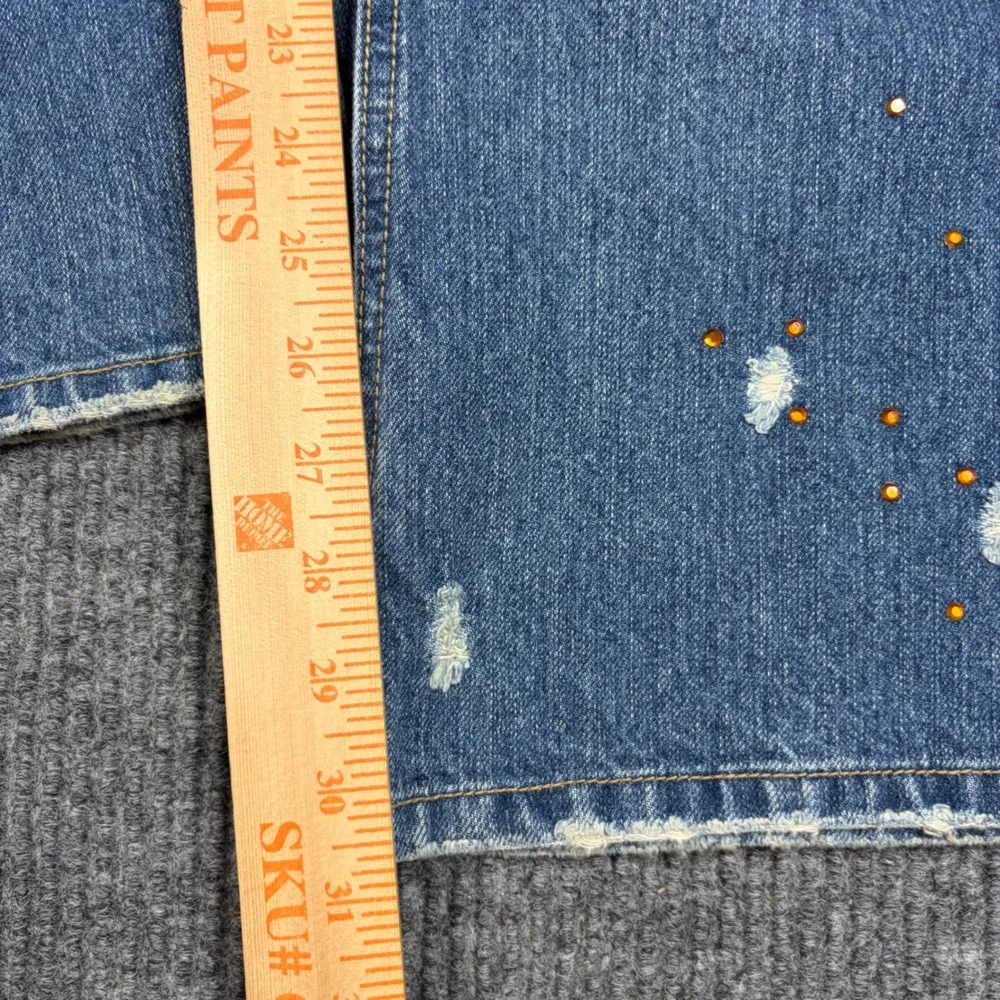 Mudd Jeans Womens 13 Blue Flare Distressed Studded Denim J00253T Low Rise Y2K